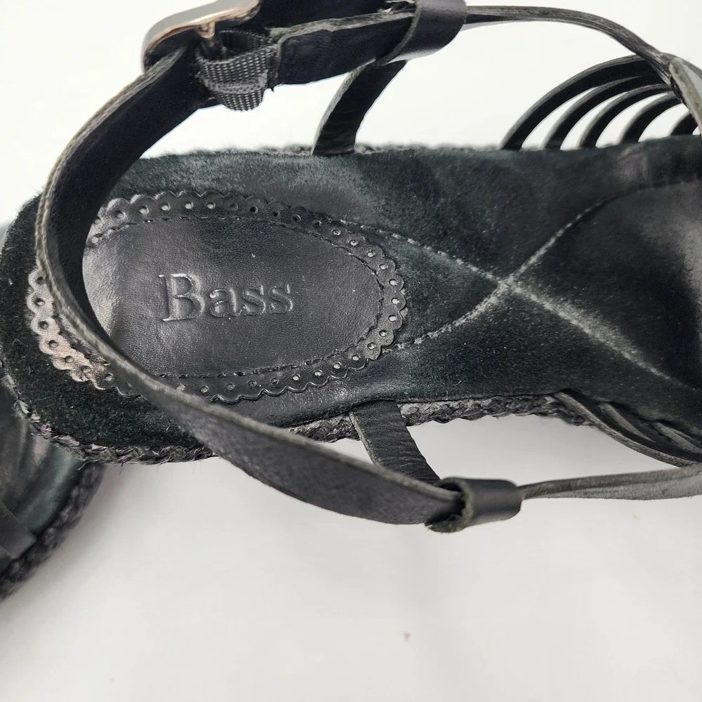 Bass Black Leather Strappy Wedge Sandal Size‎ 7M Hook & Loop Slightly Used